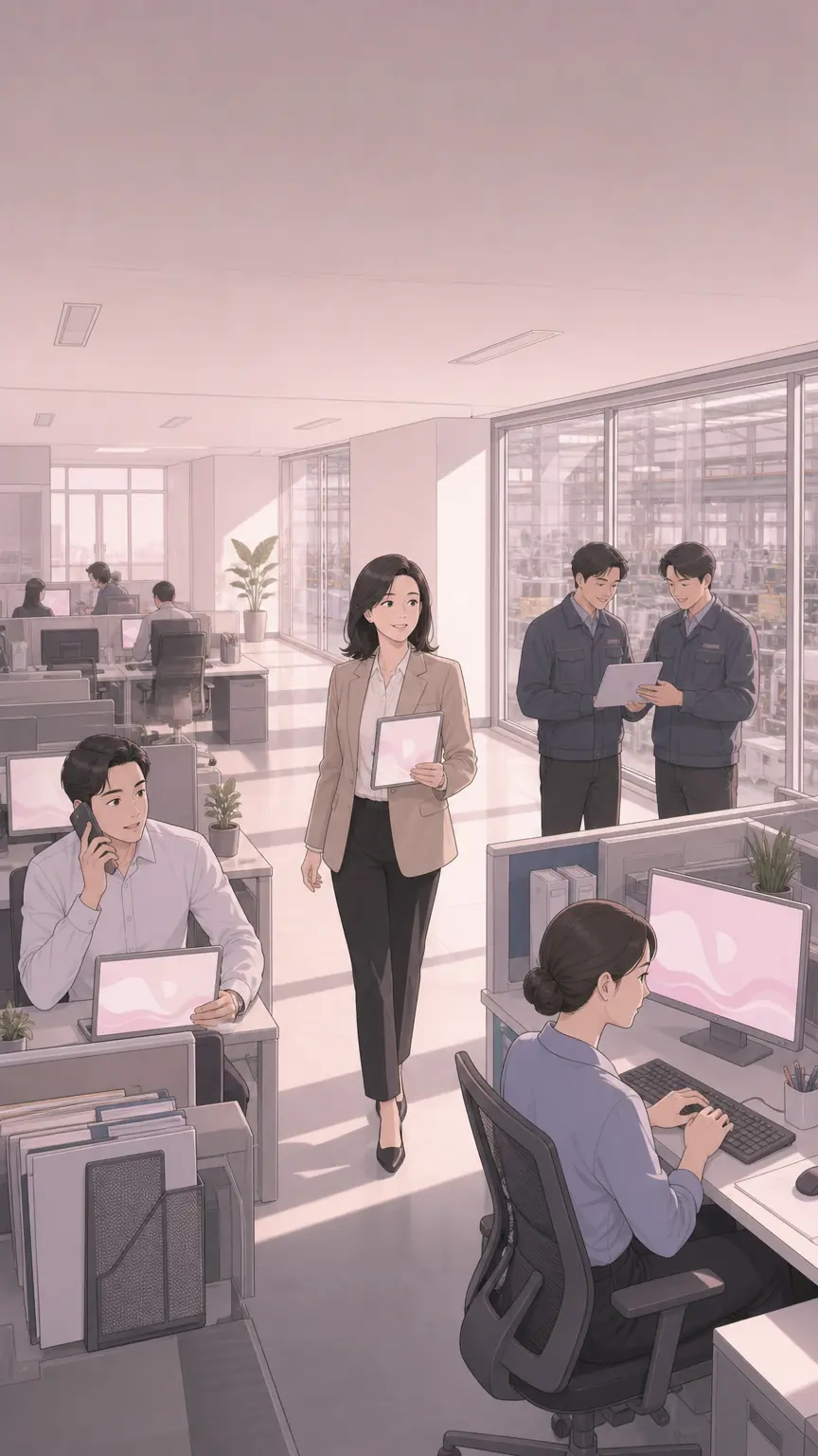 영업·생산·인사 직원들이 각자 에이전트와 일하는 사무실